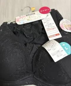 D80 黒　ブラジャー　ショーツ　上下セット　花柄レース