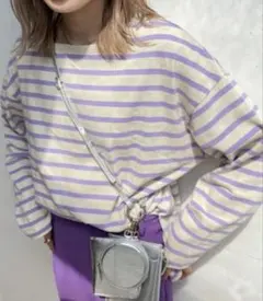 LOWRYS FARM バスクボーダーロングＴシャツ　パープル