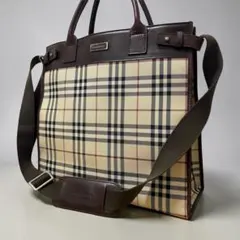バーバリー　ショルダーバッグ　2way ノバチェック　レザー　キャンバス　A4