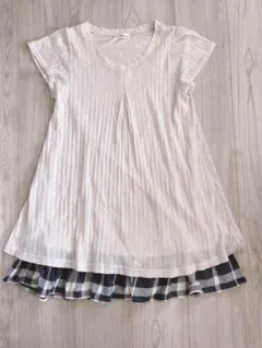 M Cmaca 重ね着風ワンピース　生成り　チェック　ナチュラル系