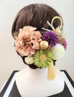 和装髪飾り　(淡ベージュ紫　古典色風)　結婚式　成人式　七五三　卒業式　謝恩会
