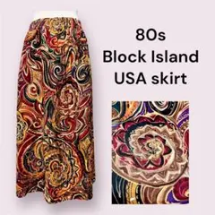 vintageヴィンテージスカート総柄レーヨン80sゴムレトロUSA海外古着