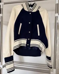 新品ネイビー×アイボリー可愛いスタジャンレディース上衣春秋冬