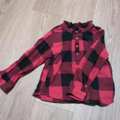 ベビーGAP　赤黒チェック柄 長袖ブラウス フリルネック　100cm
