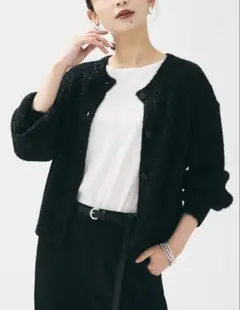 美品】ラトータリテ ツイードノーカラーコート ネイビー | Mercari