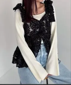 立体花柄レース ビスチェ ブラックのサムネイル
