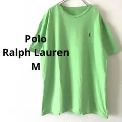 ラルフローレン Tシャツ ポロシャツ グリーン Mサイズ 紫ロゴ 刺繍 半袖