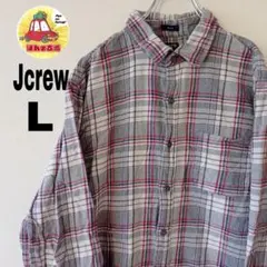 USA古着 Jcrew ネルシャツ　L グレー　レッド　チェック