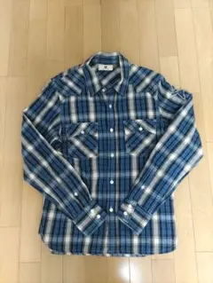 М　THANK YOU FRIENDS 長袖　青チェックシャツ 　Sサイズのサムネイル