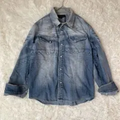 in the attic オルテガ柄長袖デニムシャツM ブルー Y2K◆A304