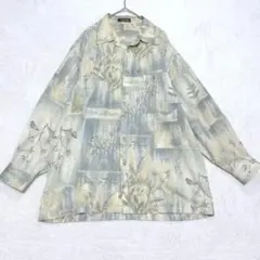 u37【ARAMIS】アラミス　総柄長袖シャツ　綿100 植物　淡い色　メンズL