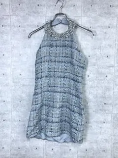 レトロ セクシー ガーリー 古着 ツイード ビジュー付アメスリ キャバワンピ