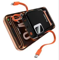 モバイルバッテリー 10000mAh type-c ケーブル内蔵 4台同時充電