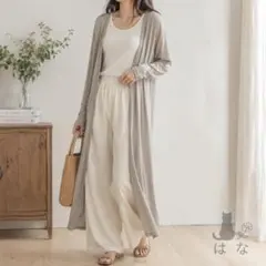 ★新品タグ付 神戸レタス 接触冷感カットソーカーディガン ロング丈 グレージュのサムネイル