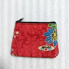 ニコル　花柄ポーチ　ハワイ　南国　フラワープリント　赤　小銭入れ　コインケース