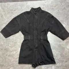 ZARA オールインワン パンツ デニム ショート丈 ウエストゴム 七分袖 xs