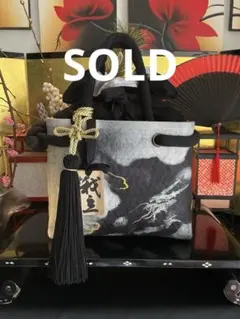 一閑張り　一閑張りバッグ　雲龍　古文書　和紙　竹籠バッグ　横山大観 『龍踊る』