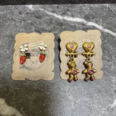 【フランス買い付け】ヴィンテージ　いちご　イヤリング　レネレイド　テディベア