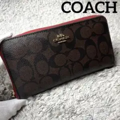 COACH シグネチャー ストラップ付き長財布 レッド - メルカリ