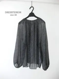 美品！ドレステリア 長袖ブラウス38 黒 総柄 薄手 透け感 シャツ ゆったりのサムネイル