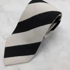 ビームスハート　ネクタイ　白＋黒　ストライプ　絹60%毛40%　細身【n149】