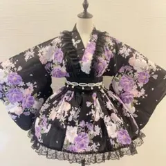 和ロリ 浴衣ドレス ネイビー×ピンク 花柄 - メルカリ