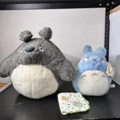 となりのトトロ　ジブリ　ぬいぐるみ　グレー　ブルー　ハンカチ　3点セット