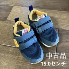 ミキハウス キッズスニーカー ネイビー イエロー　15センチ 中古