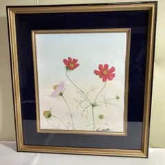 水彩画 コスモス 絵画 花の絵 金粉 24.5×27.5