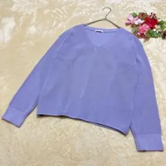 【GU ジーユー】薄手Vネックニットセーター 長袖 大人可愛い パープル 美品M