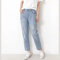 最終値下げダメージデニム クラッシュ ジーンズライトブルー M〜L相当ストレッチのサムネイル