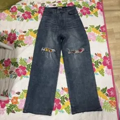 2PINK ダメージ加工 ワイドレッグデニム