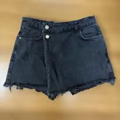ZARA ザラ デニム ショートパンツ キュロットスカート ブラック 黒