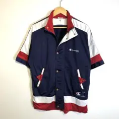 【超希少】90s チャンピオン 半袖 トラックジャケット ネイビー テック系 S