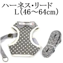 リード ハーネス セット L 小型犬 猫 グレー 胴輪 リボン チェック ペット