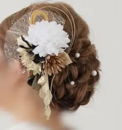 和風髪飾り 白金黒 成人式 水引 金箔セット 振袖 髪飾り 金 白 黒 花 浴衣