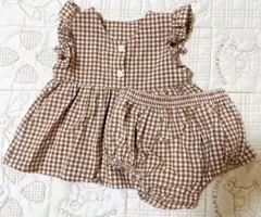 ベビー　ワンピース　チェック　ブラウン　パンツ付　12-18女の子