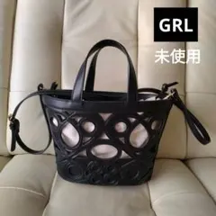 【未使用】GRL グレイル 巾着付きカットワークミニトートバッグ ブラックのサムネイル