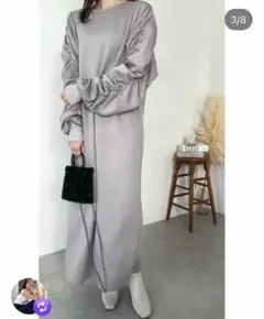 オンライン限定miyoコラボ　袖ギャザーワンピースＭT グレー