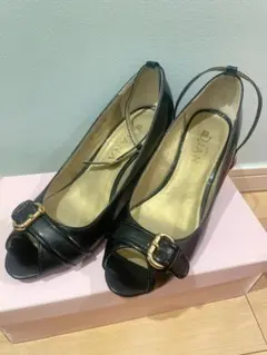 DIANA ブラック オープントゥ ウェッジヒール　37 M 24センチ