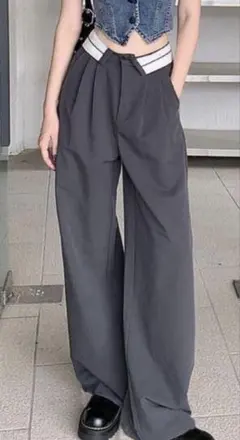 GRL ウエスト折り返しパンツ グレー