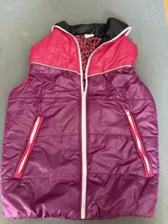 パープル/ピンク ダウンベスト 150cmヒョウ柄