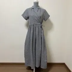 ミルクティー　授乳ワンピース　ギンガム　ロングワンピース　カシュクール　夏