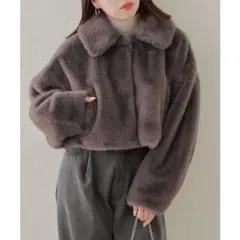 グレー クロップドファーコート　chico