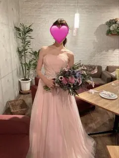 ピンク ストラップレス ウェディングドレス