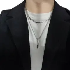 2点 スクエアネックレス ペンダント チェーンネックレス チタン鋼 シルバー