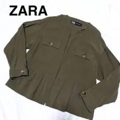 【美品】ZARA ザラ フリルトリム オープンジャケット ぺプラムノーカラー　S