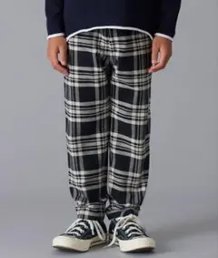 SMOOTHYブラック/ホワイト チェック柄 ロングパンツ160cm