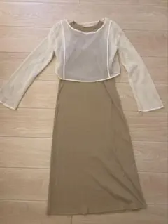 【美品】GU ジーユー　メッシュセットワンピース　ベージュ　Sサイズ