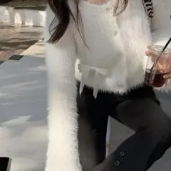 by muni:r リボンアンゴラ風ニットカーディガン